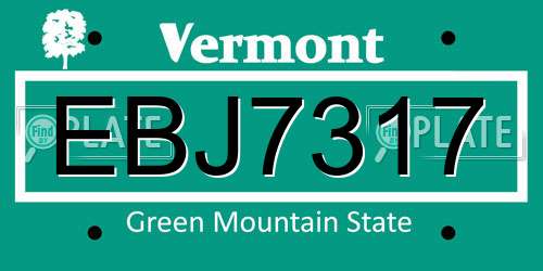 EBJ7317 Vermont License Plate