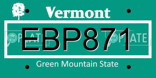 EBP871 Vermont License Plate