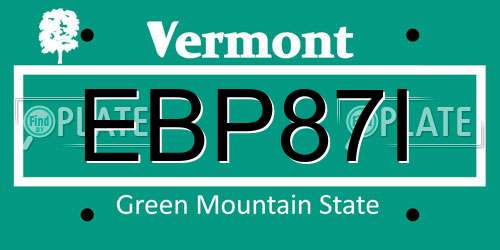 EBP87I Vermont License Plate