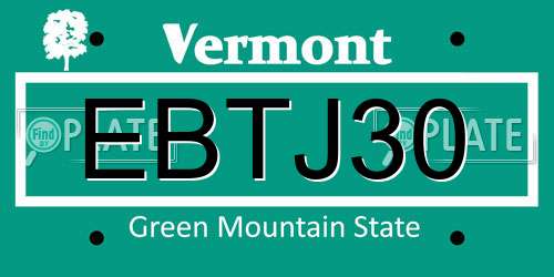 EBTJ30 Vermont License Plate