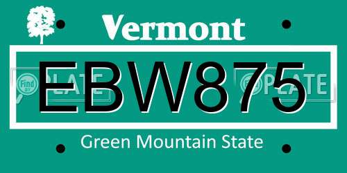 EBW875 Vermont License Plate