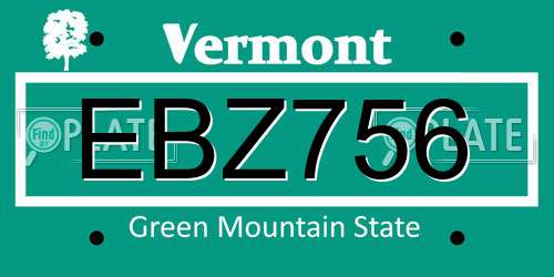 EBZ756 Vermont License Plate