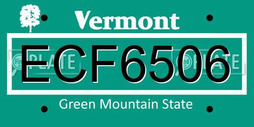 ECF6506 Vermont License Plate