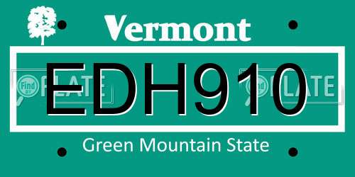 EDH910 Vermont License Plate