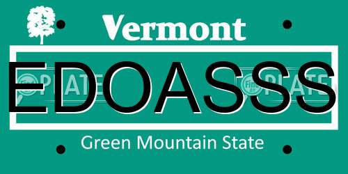 EDOASSS Vermont License Plate