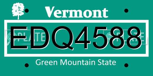 EDQ4588 Vermont License Plate