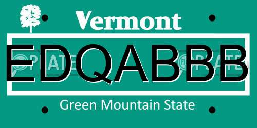 EDQABBB Vermont License Plate