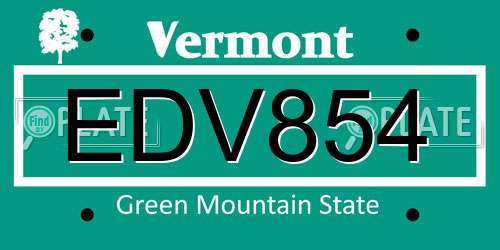 EDV854 Vermont License Plate