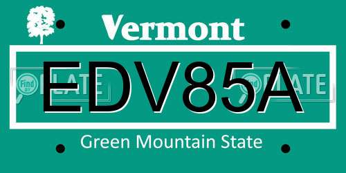 EDV85A Vermont License Plate