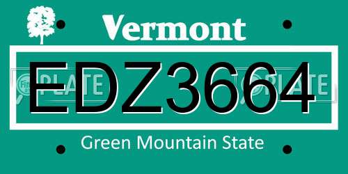EDZ3664 Vermont License Plate