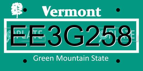 EE3G258 Vermont License Plate