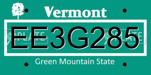 EE3G285 Vermont License Plate