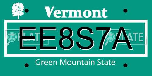 EE8S7A Vermont License Plate
