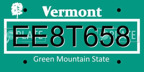 EE8T658 Vermont License Plate