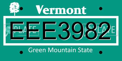 EEE3982 Vermont License Plate
