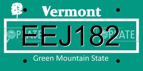 EEJ182 Vermont License Plate