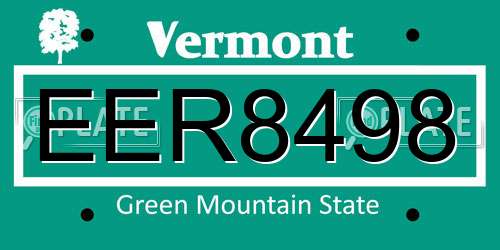EER8498 Vermont License Plate