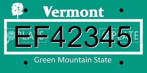 EF42345 Vermont License Plate