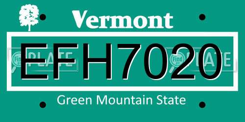 EFH7020 Vermont License Plate