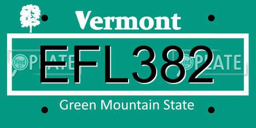 EFL382 Vermont License Plate