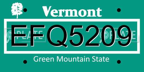 EFQ5209 Vermont License Plate