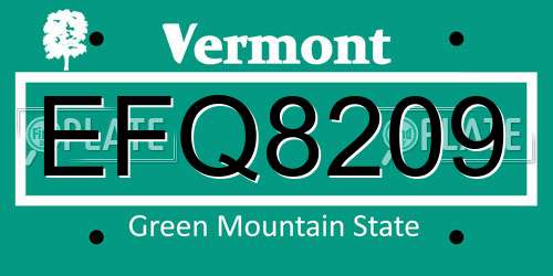 EFQ8209 Vermont License Plate