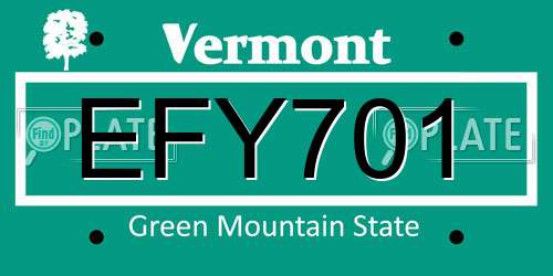 EFY701 Vermont License Plate
