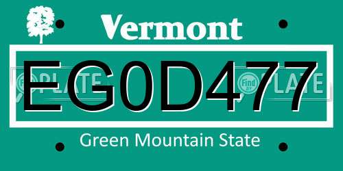 EG0D477 Vermont License Plate