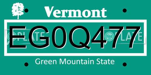 EG0Q477 Vermont License Plate