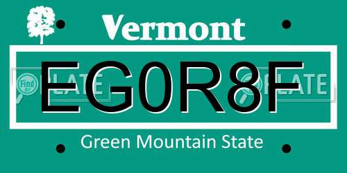 EG0R8F Vermont License Plate