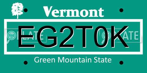 EG2T0K Vermont License Plate