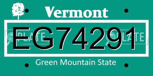 EG74291 Vermont License Plate