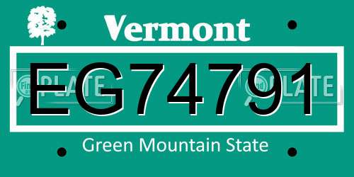 EG74791 Vermont License Plate