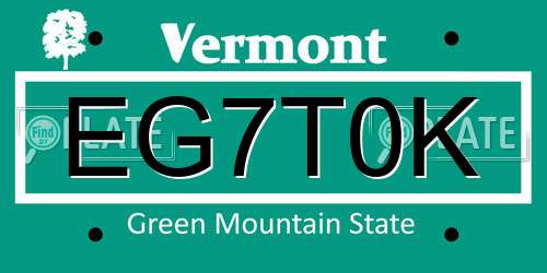 EG7T0K Vermont License Plate