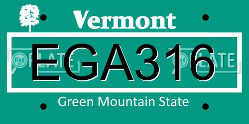 EGA316 Vermont License Plate