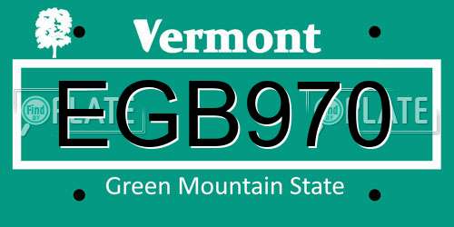 EGB970 Vermont License Plate