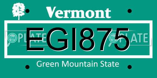 EGI875 Vermont License Plate
