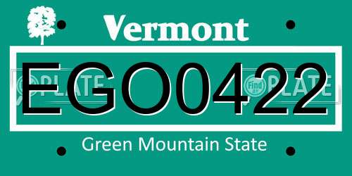EGO0422 Vermont License Plate