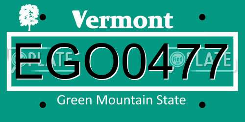 EGO0477 Vermont License Plate