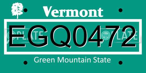 EGQ0472 Vermont License Plate