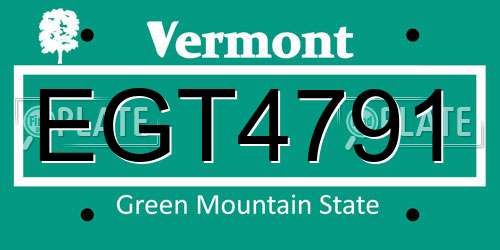 EGT4791 Vermont License Plate