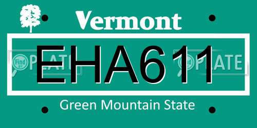 EHA611 Vermont License Plate