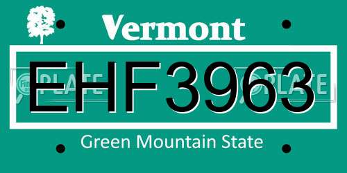 EHF3963 Vermont License Plate