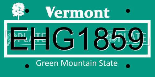 EHG1859 Vermont License Plate