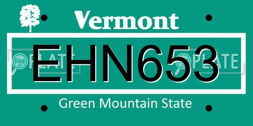EHN653 Vermont License Plate