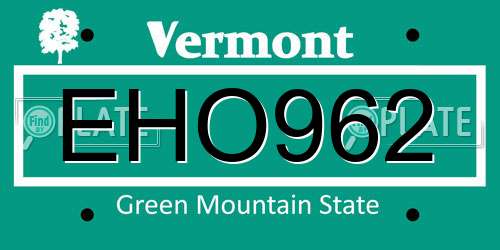 EHO962 Vermont License Plate