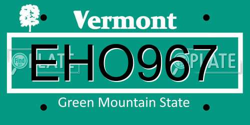 EHO967 Vermont License Plate