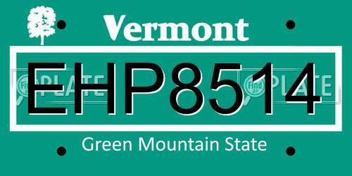 EHP8514 Vermont License Plate