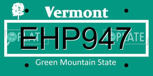 EHP947 Vermont License Plate