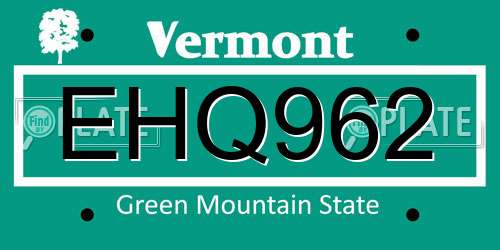 EHQ962 Vermont License Plate